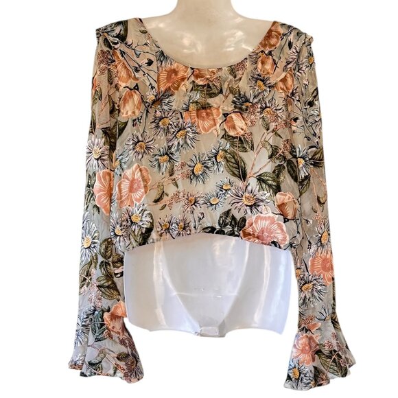 For Love & Lemons Luciana Silk Crop Top Small Ruffled Fairycore Boho Floral - Picture 5 of 8